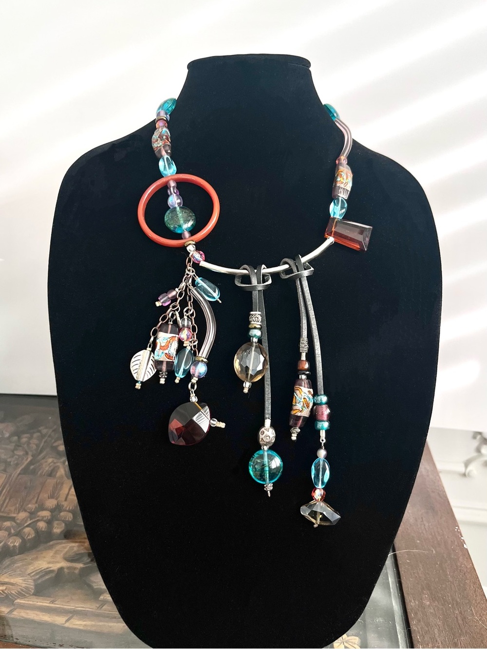 Vtg Get Wired! Art Wear Choker Necklace Murano Foil Glass Hand Blown Tubes 145g